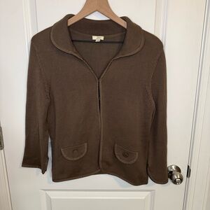 VTG J. Jill Silk Blend Cardigan Women’s Small Brown Knit Sweater Hook 3/4 Sleeve